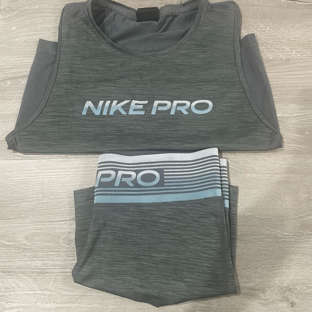 Nike Pro Gray and Blue Athletic Set